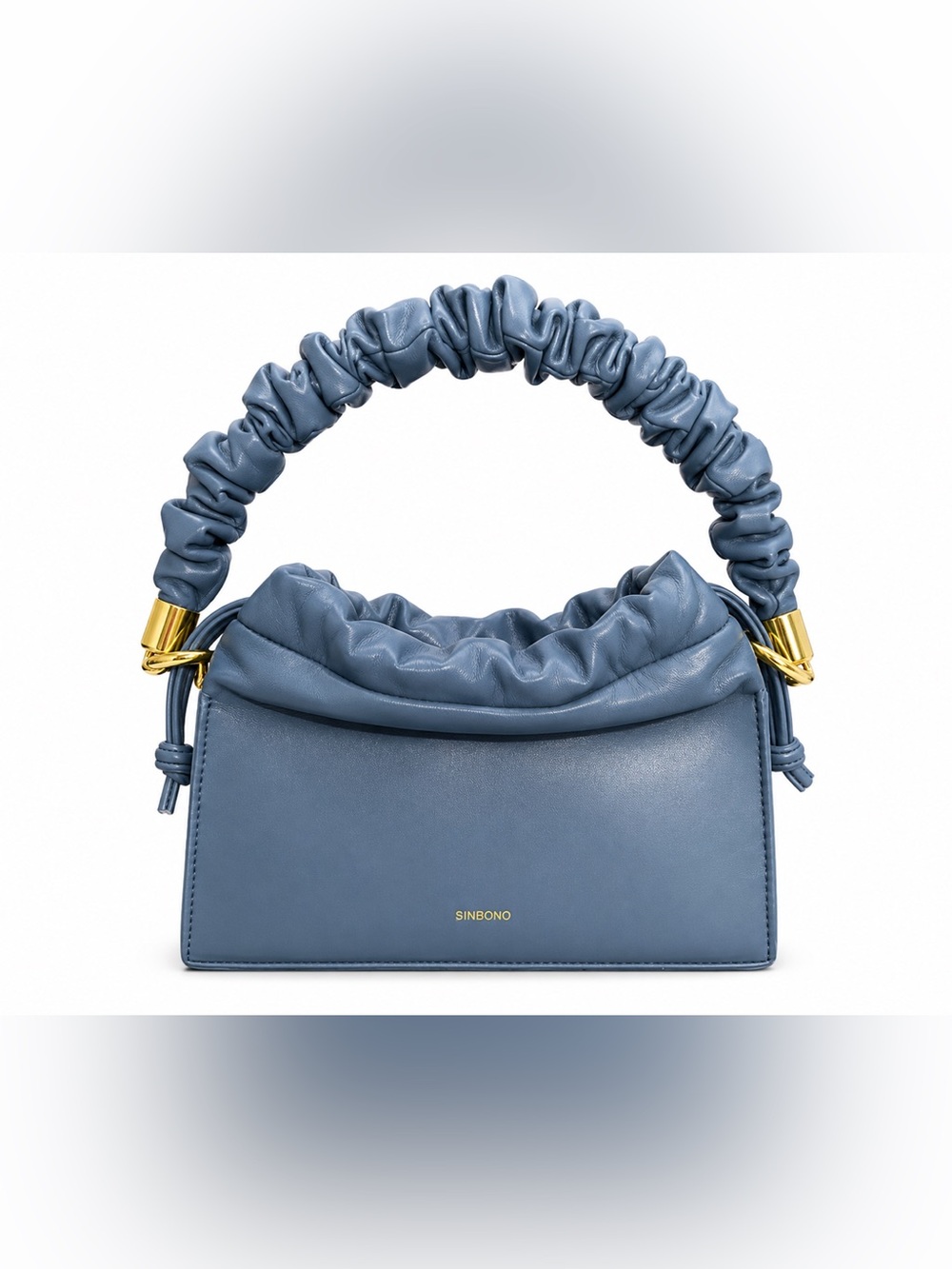 SINBONO Blue Ruched Vegan Leather Bag Quiet Luxury Coquette‎ Chic Trendy